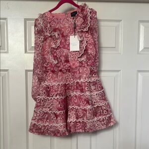 Bardot Pink and White Ruffled Tiered Sundress